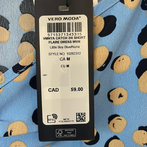 NWT Vero Moda summer mini T-shirt dress in blue/yellow size M - Picture 6 of 8